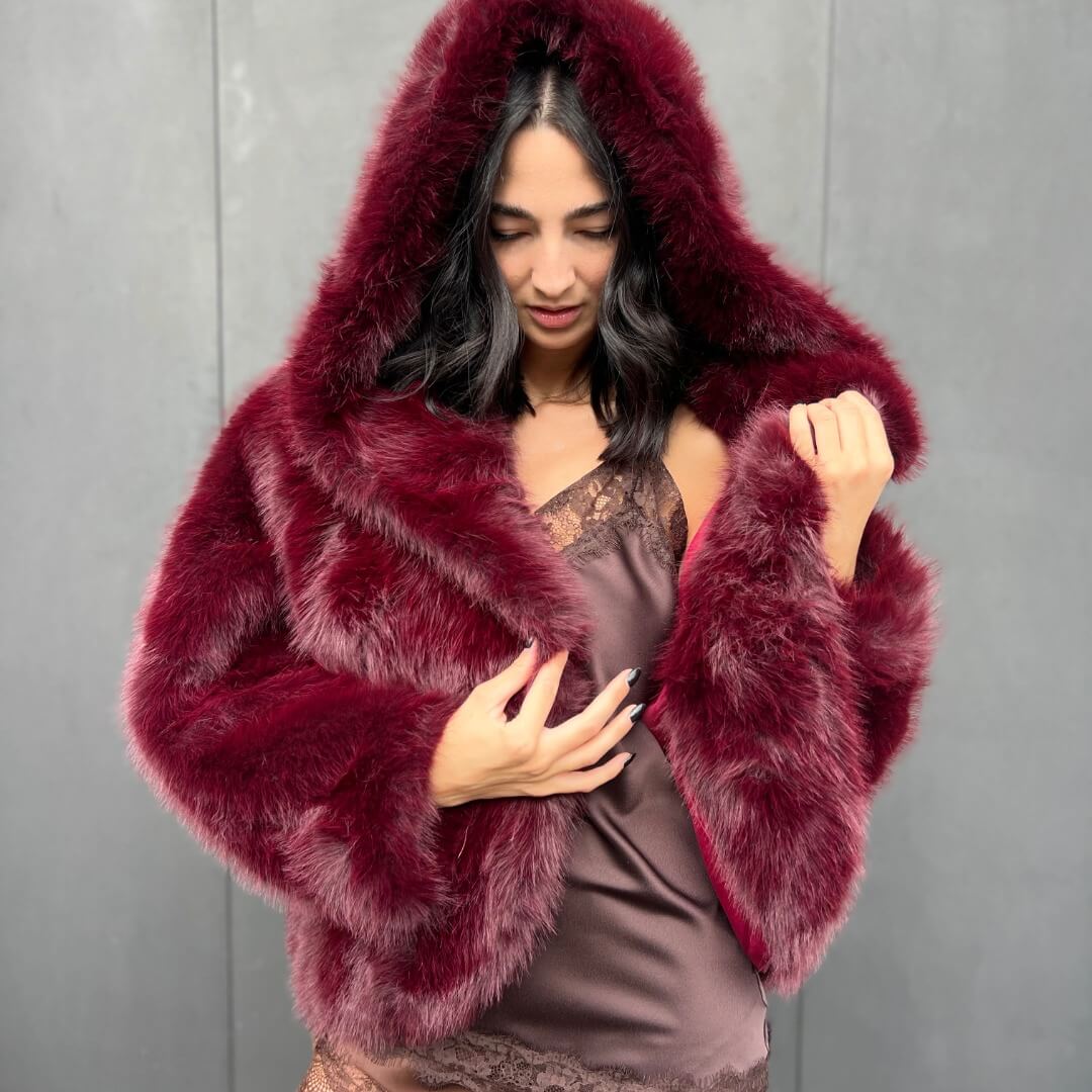 LM - Ecopelliccia Miriam bordeaux con cappuccio