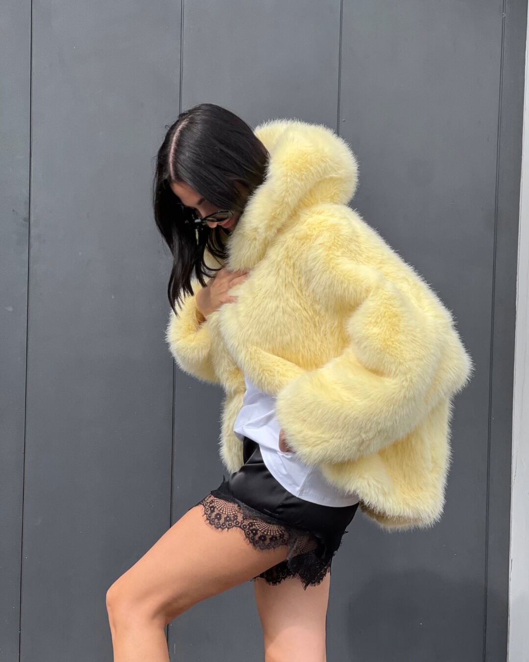 OF - Ecopelliccia Miriam giallo con cappuccio