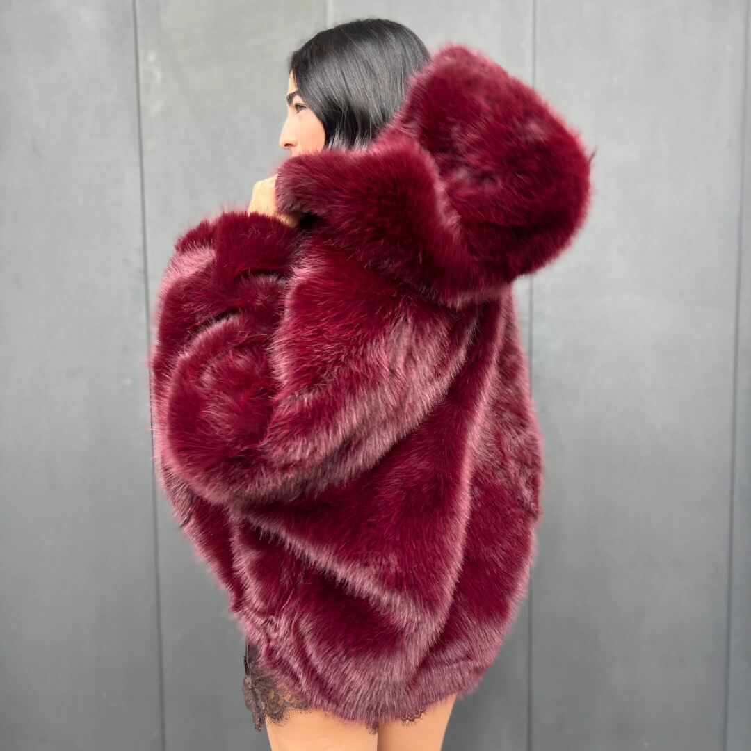 OF - Ecopelliccia Miriam bordeaux con cappuccio