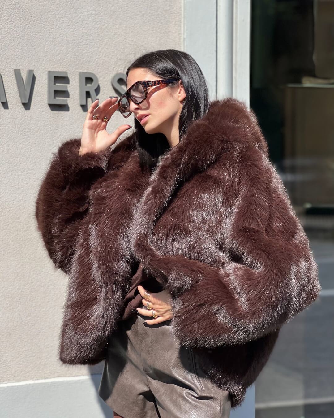 OF - Ecopelliccia Miriam marrone con cappuccio