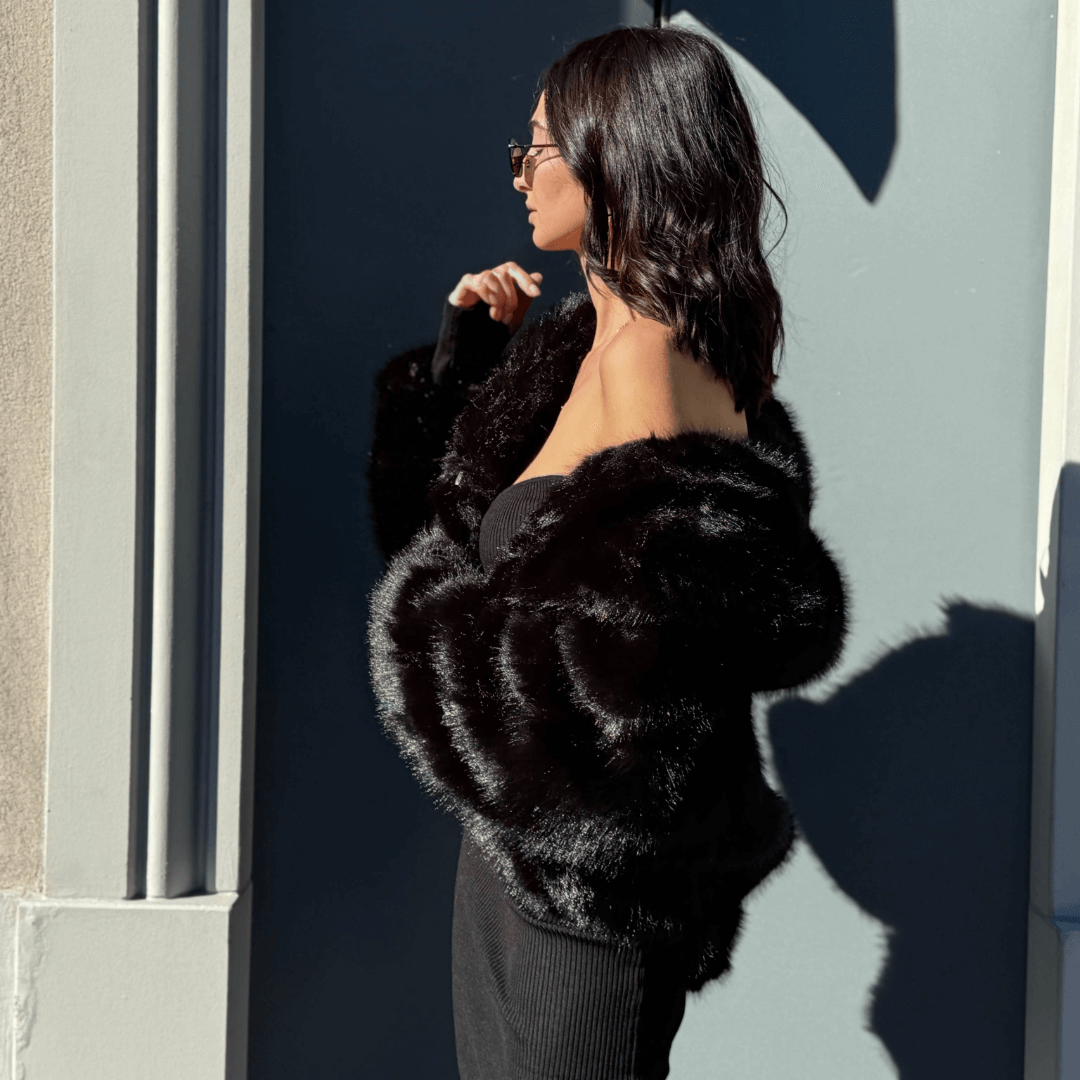 OF - Ecopelliccia Miriam nero con cappuccio