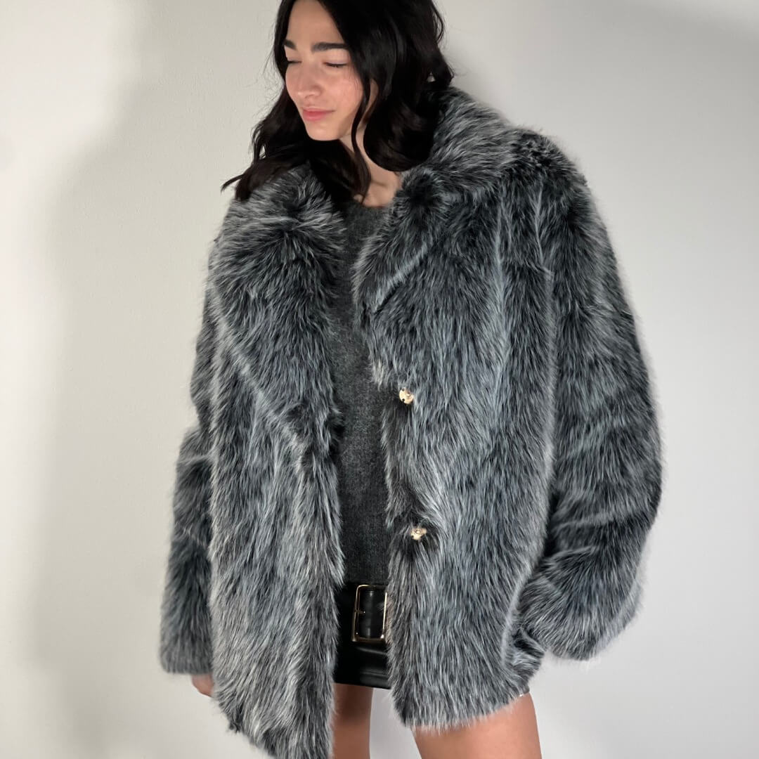 OF - Ecopelliccia Sabina nero/grigio