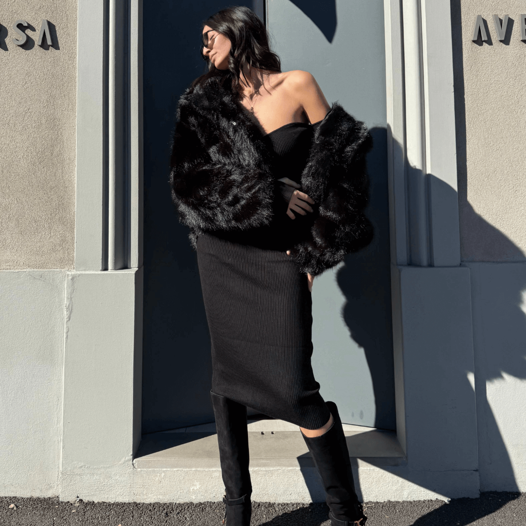 LM - Ecopelliccia Miriam nero con cappuccio