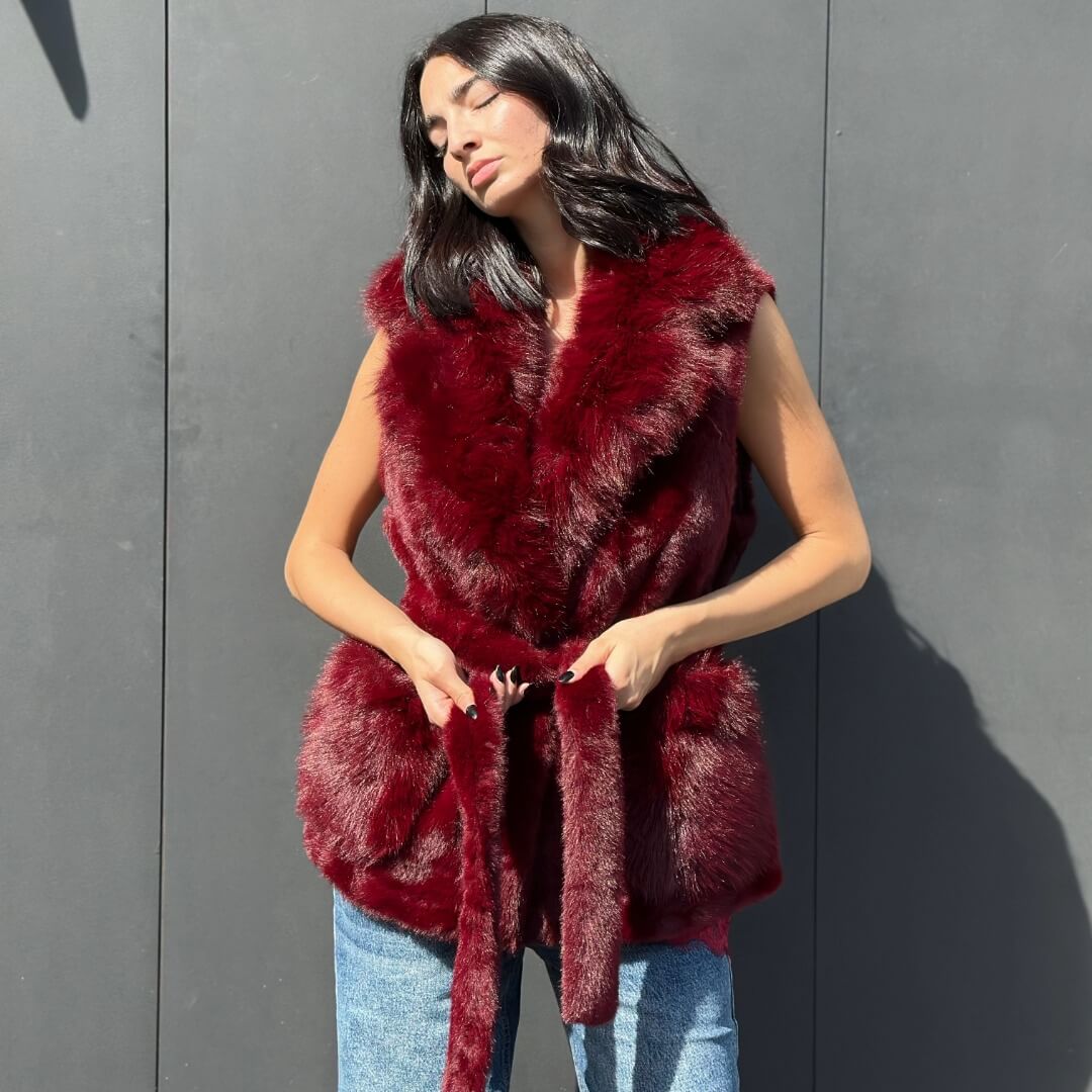 LM - Ecopelliccia smanicata Missy bordeaux