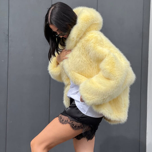 LM - Ecopelliccia Miriam giallo con cappuccio