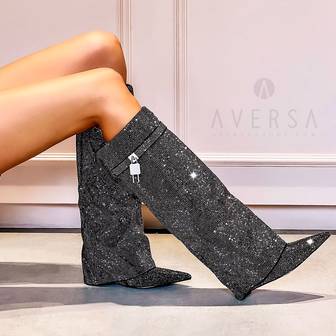 Stivale Gaga con strass e accessorio argento – - Main Image