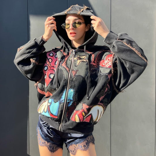 LM - Felpa Cartoon nero inserti strass