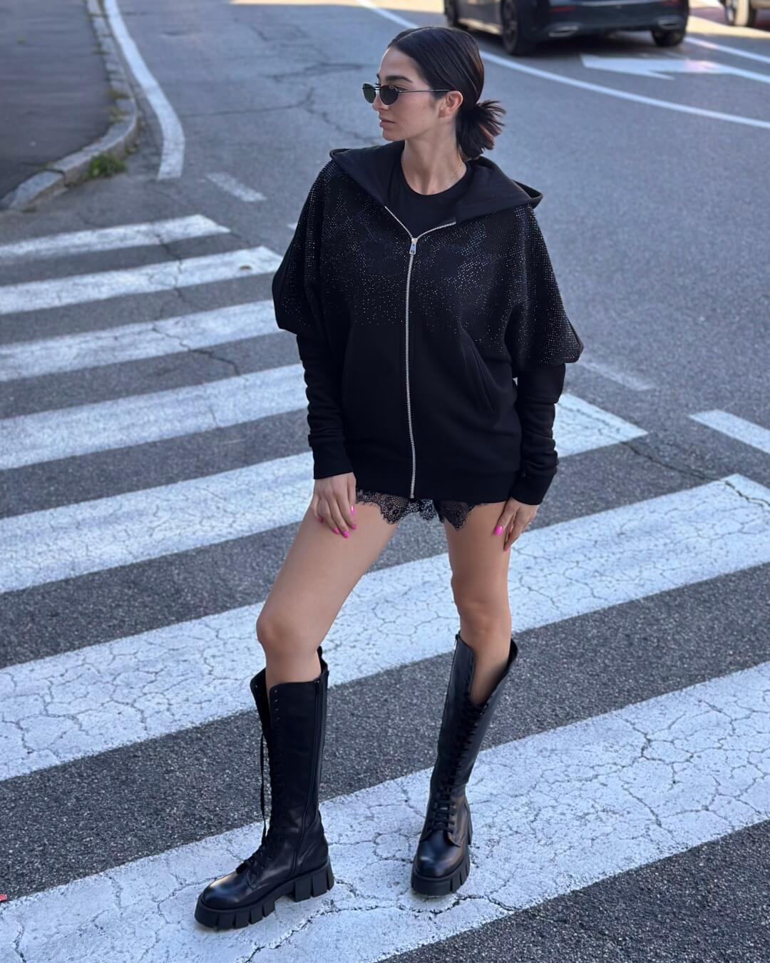 OF - ODI ET AMO Felpa Ren strass blu/nero