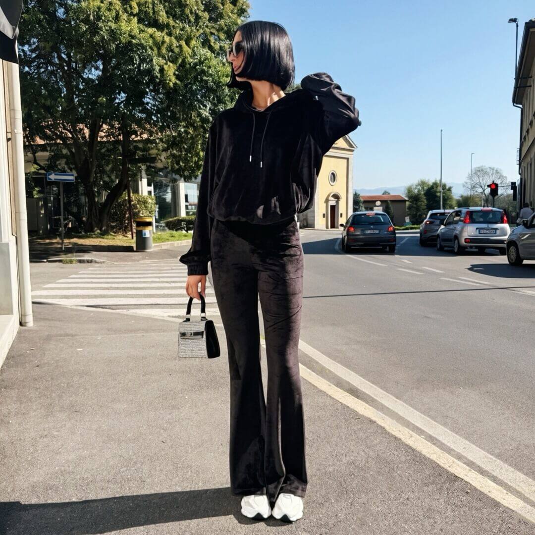 OF - Hinnominate Felpa cappuccio ciniglia nero