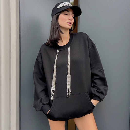 LM - Felpa Express nero con accessorio argento