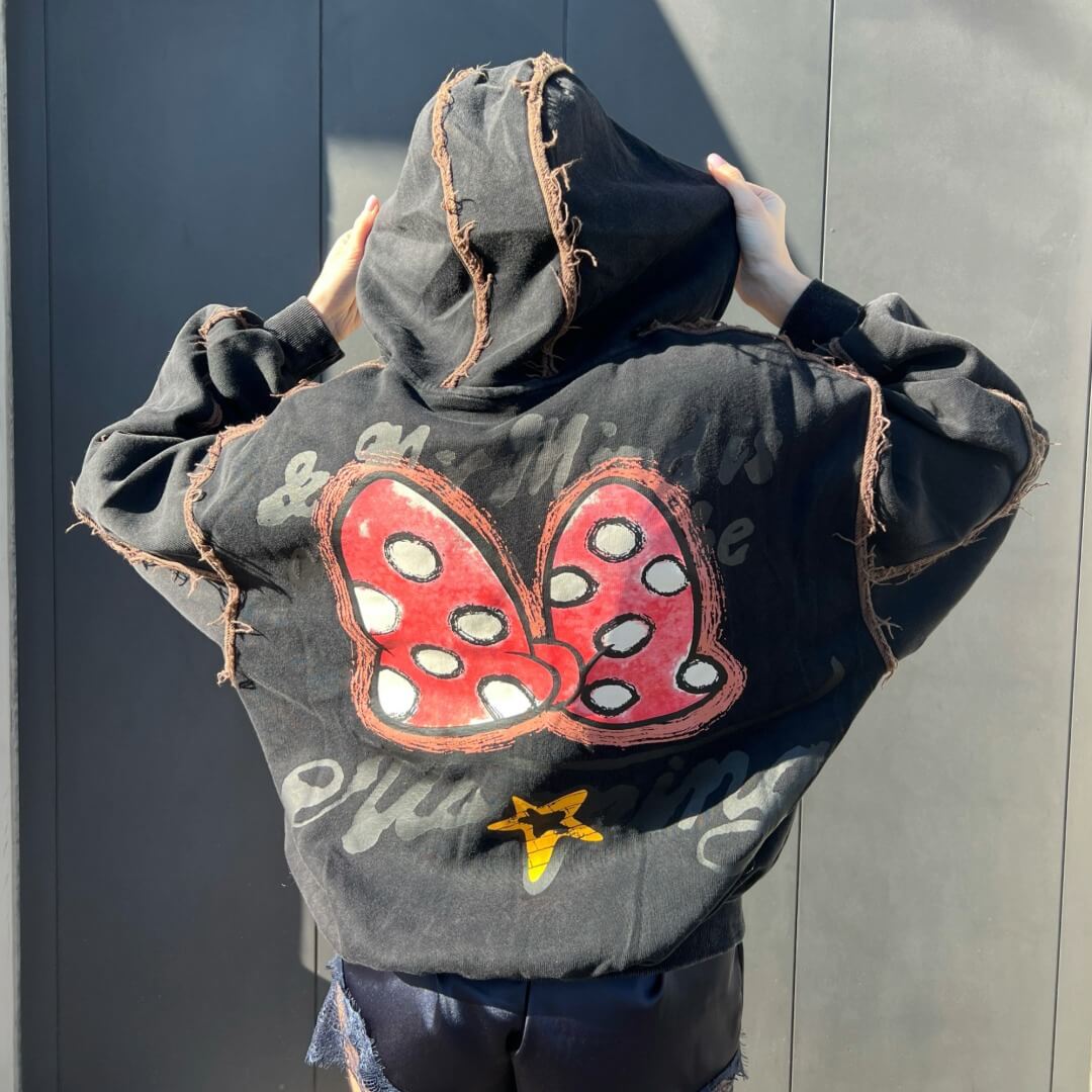 OF - Felpa Cartoon nero inserti strass