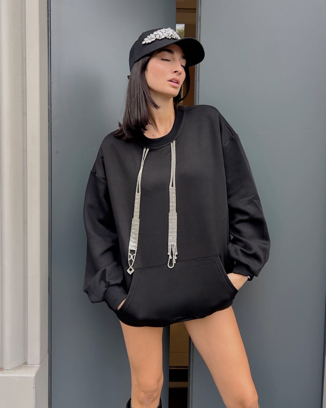 OF - Felpa Express nero con accessorio argento