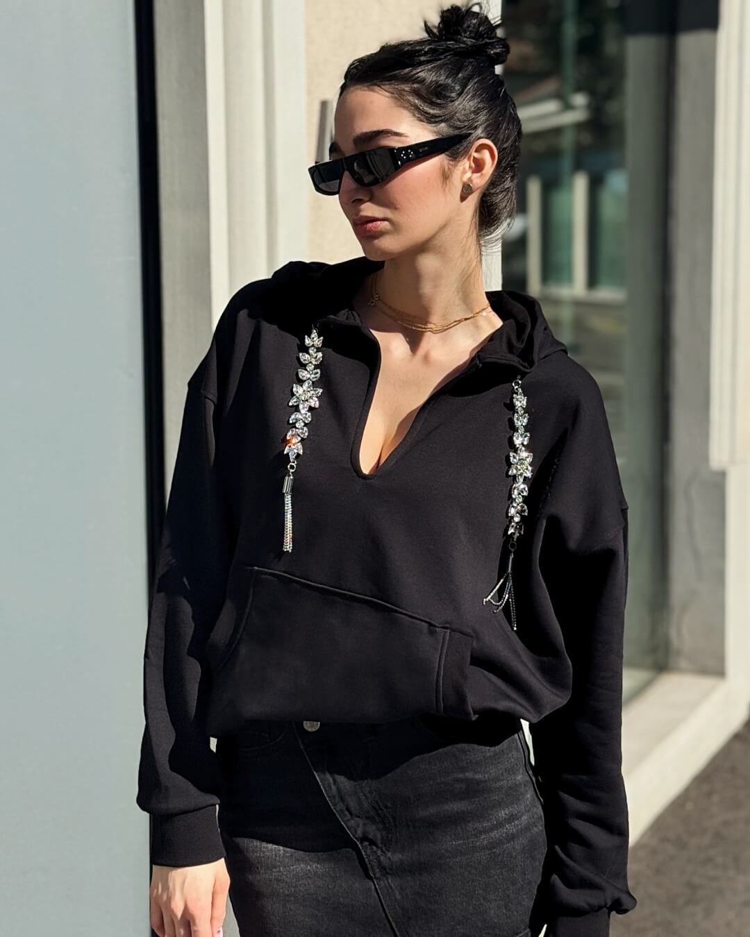 OF - ODI ET AMO Felpa scollo Charme nero