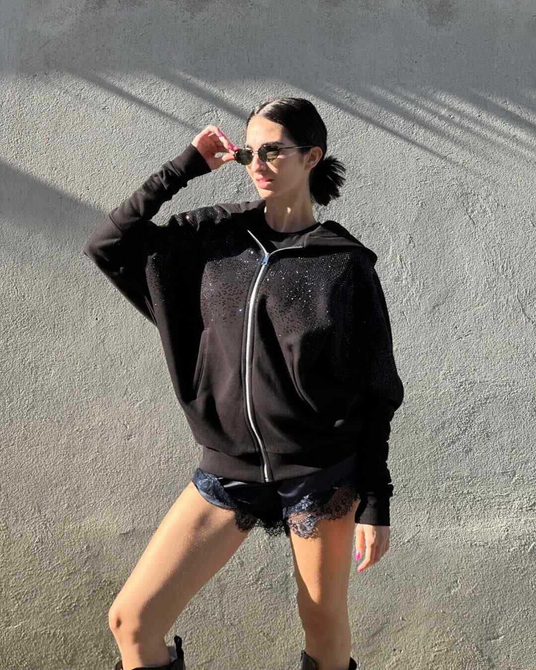 OF - ODI ET AMO Felpa Ren strass blu/nero