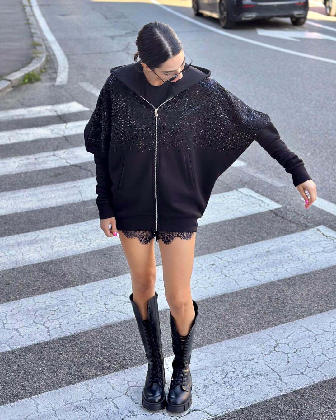 OF - ODI ET AMO Felpa Ren strass blu/nero