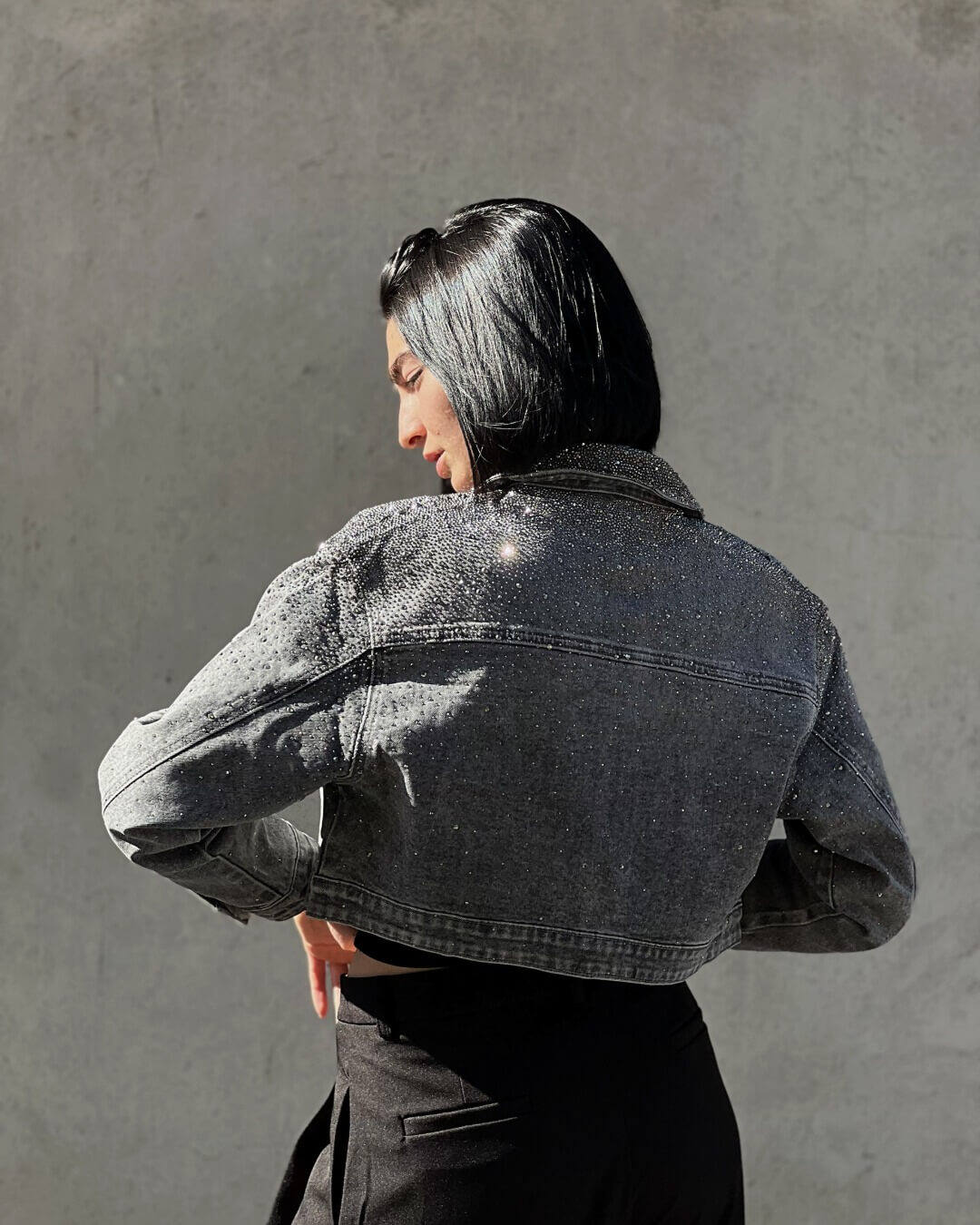 OF - Giacca Lily denim grigio con strass