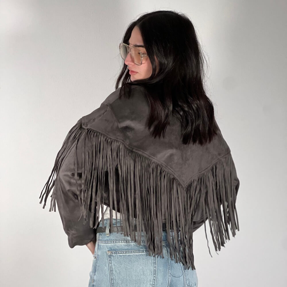 OF - Giacca Matisse grigio con frange