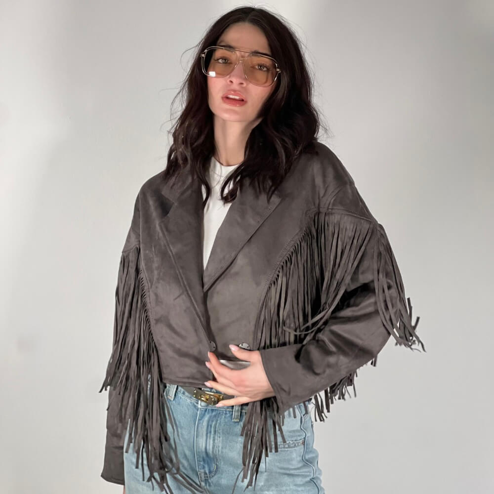 OF - Giacca Matisse grigio con frange