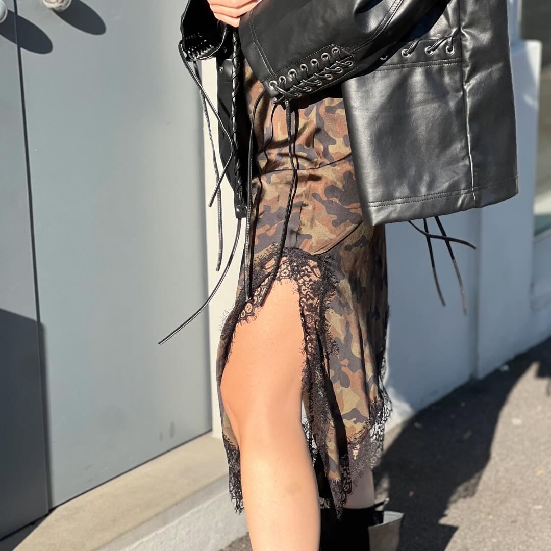 OF - LUMINA Gonna Mimetics con inserti in pizzo