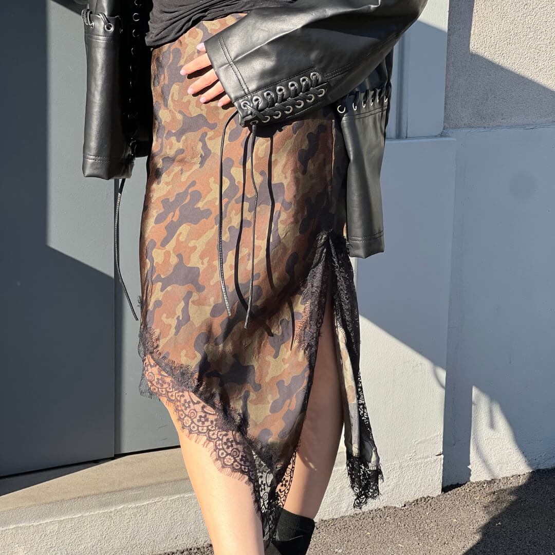 OF - LUMINA Gonna Mimetics con inserti in pizzo