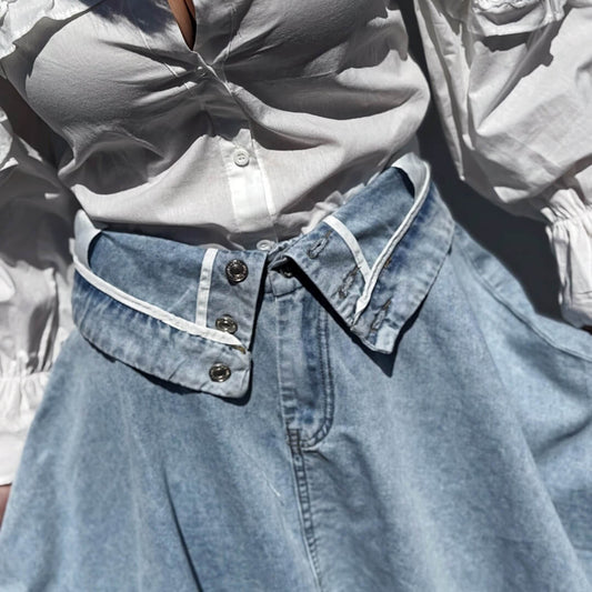 OF - Gonna Atena denim con risvolto