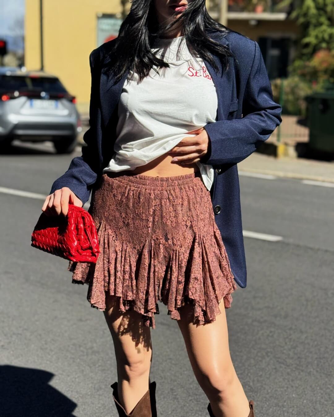 OF - Gonna Polly pizzo marrone con voulant