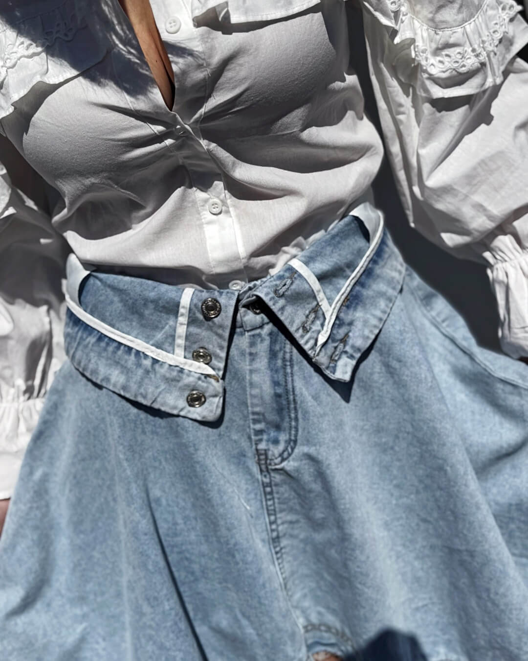 OF - Gonna Atena denim con risvolto