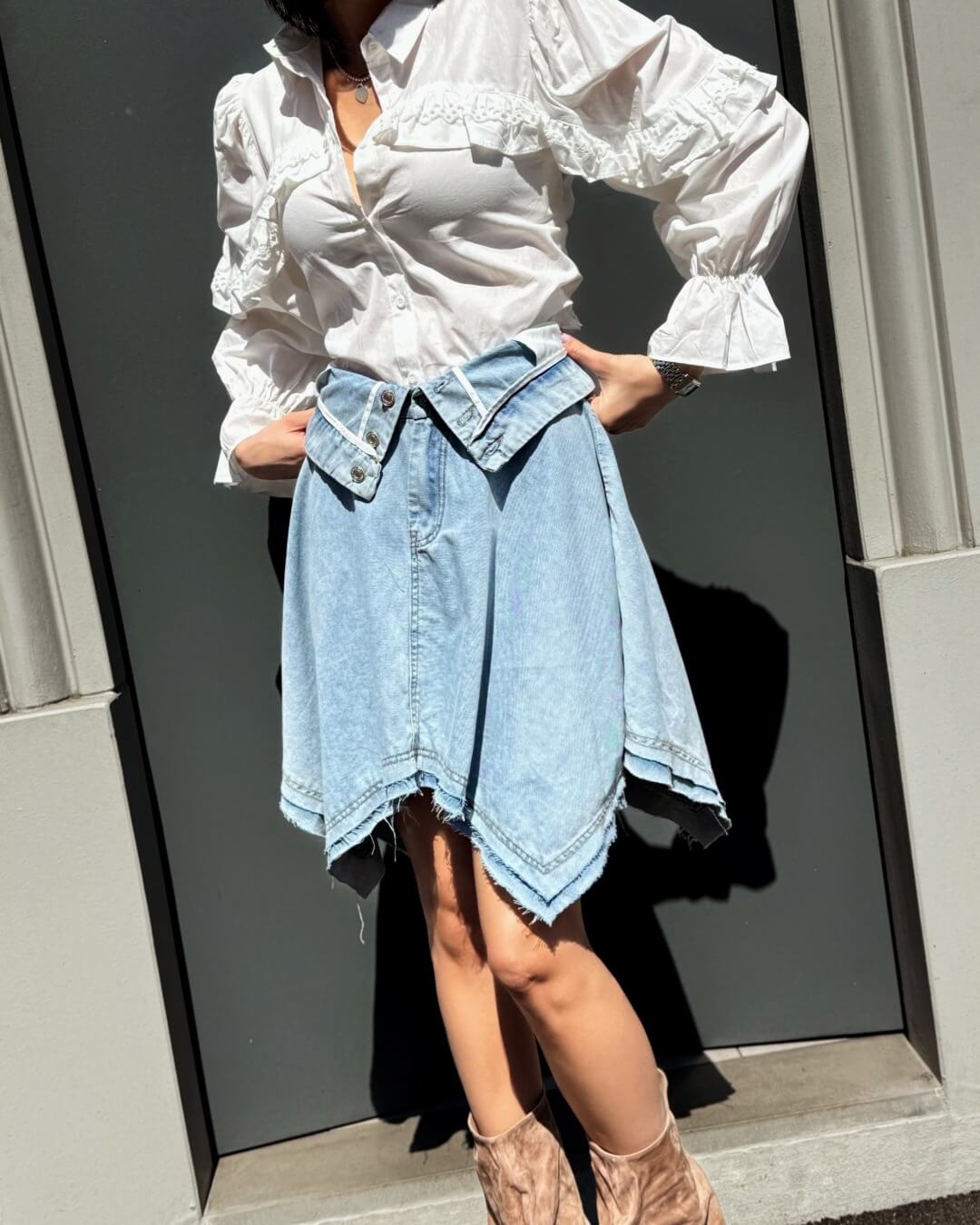 OF - Gonna Atena denim con risvolto