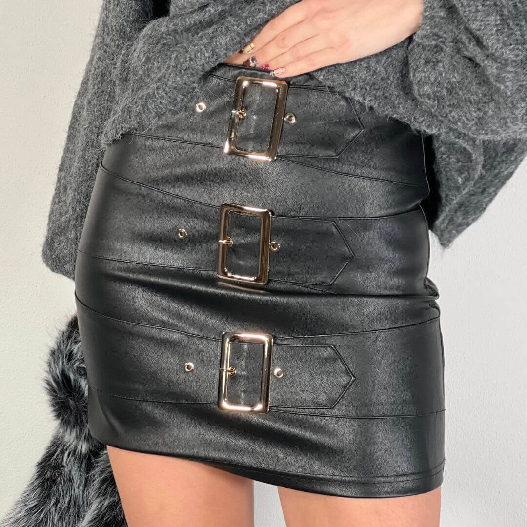 LM - Gonna Gilda ecopelle nero con fibbie