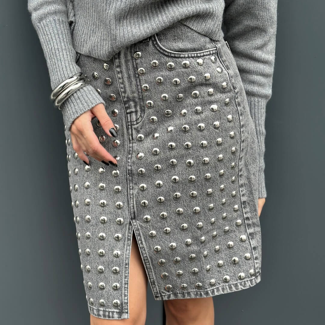 OF - ODI ET AMO Gonna Ben denim grigio con borchie