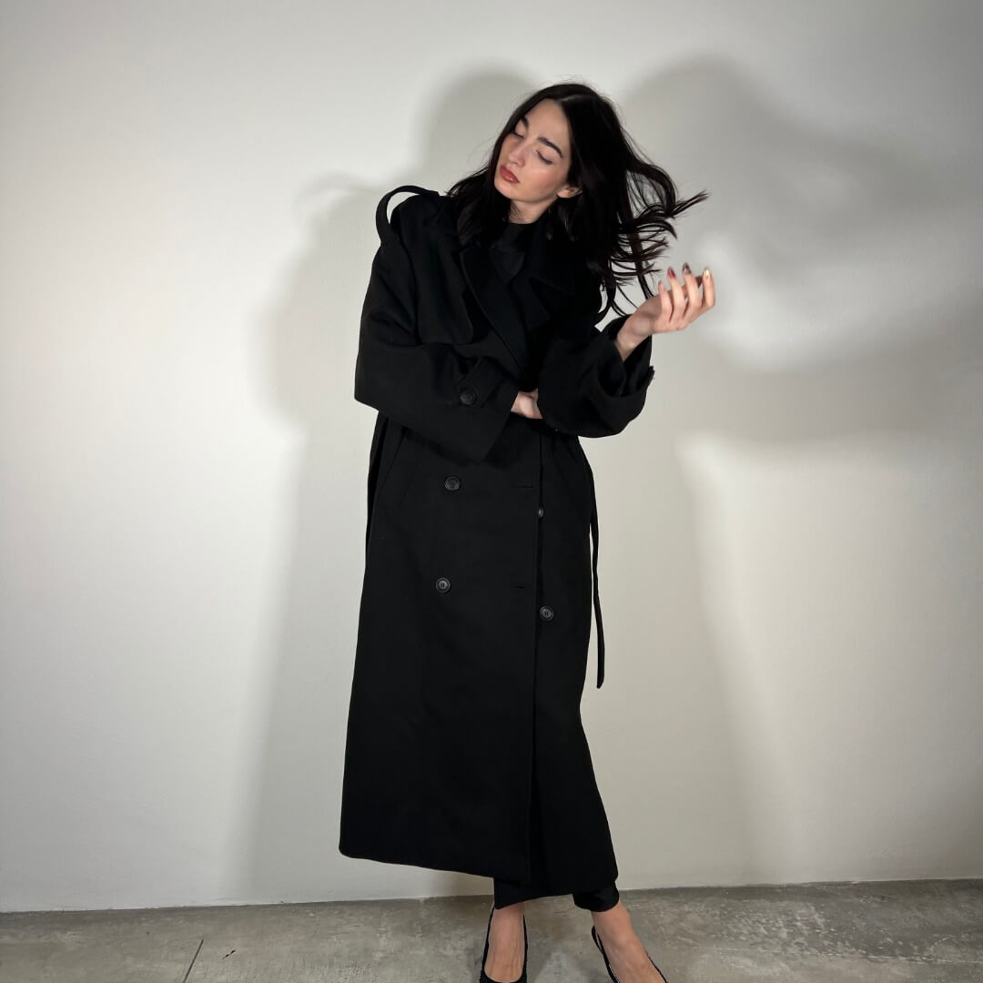 LM - Hinnominate Cappotto Over In Panno Con Cintura W Spacco Dietro