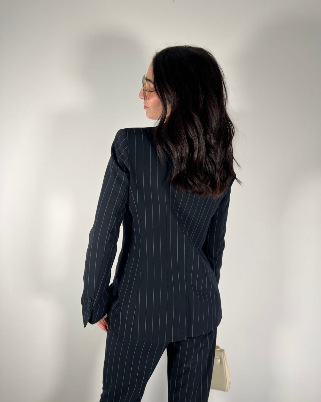 OF - Hinnominate Giacca gessata doppiopetto con spalline blu