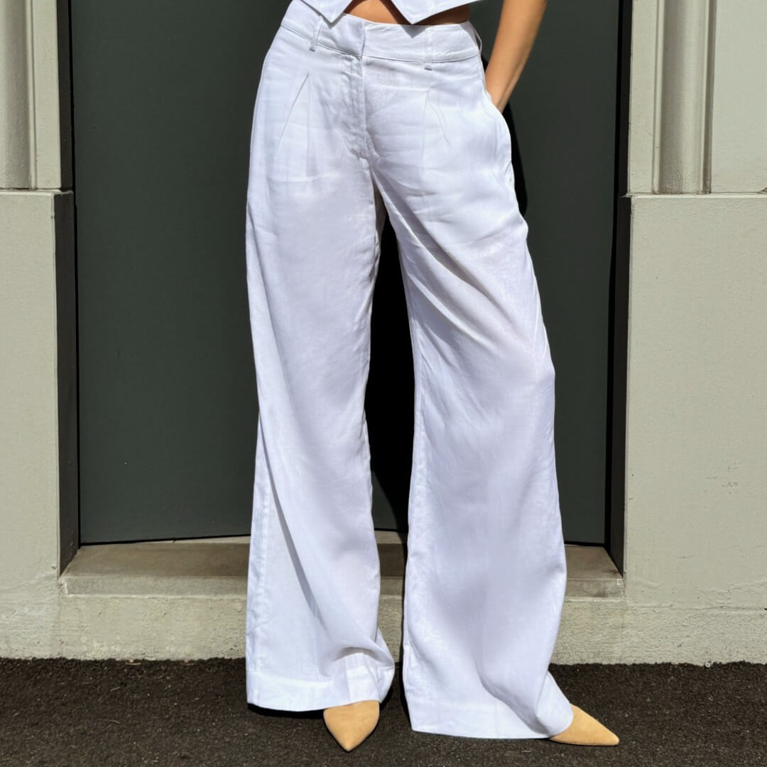 LM - Hinnominate Pantalone a palazzo con pences lino bianco