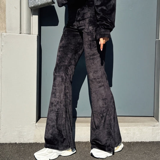 LM - Hinnominate Pantalone flare ciniglia nero