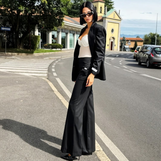 LM - Hinnominate Pantalone flare in frescolana nero