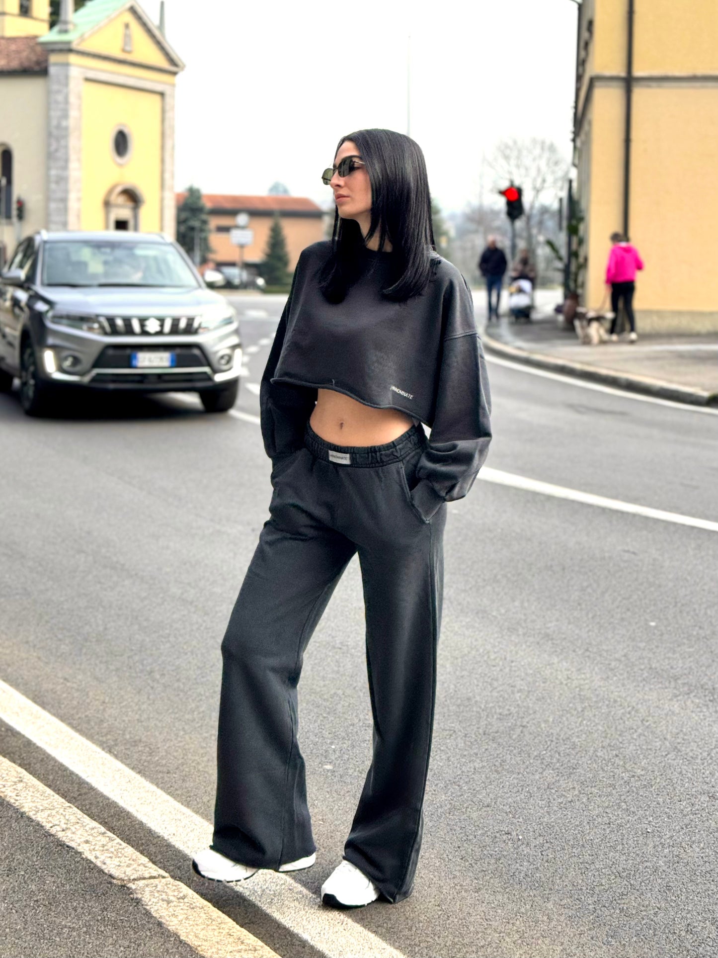 OF - Hinnominate Felpa corta paricollo old nero