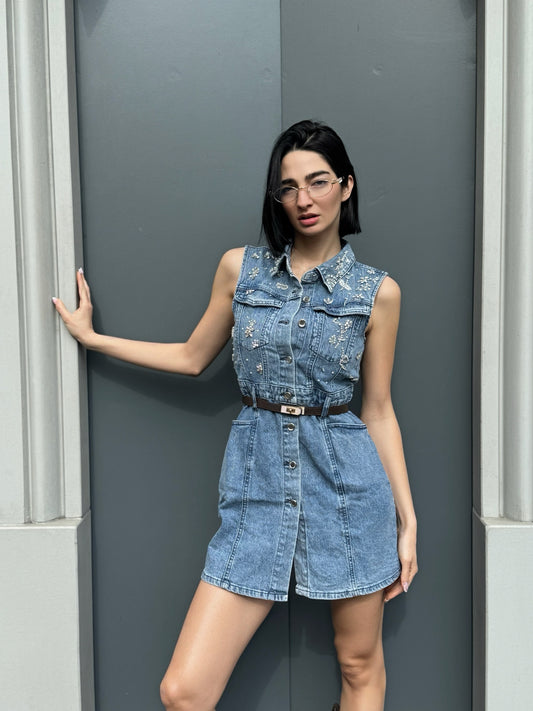 LM - Abito Valencia denim con pietre