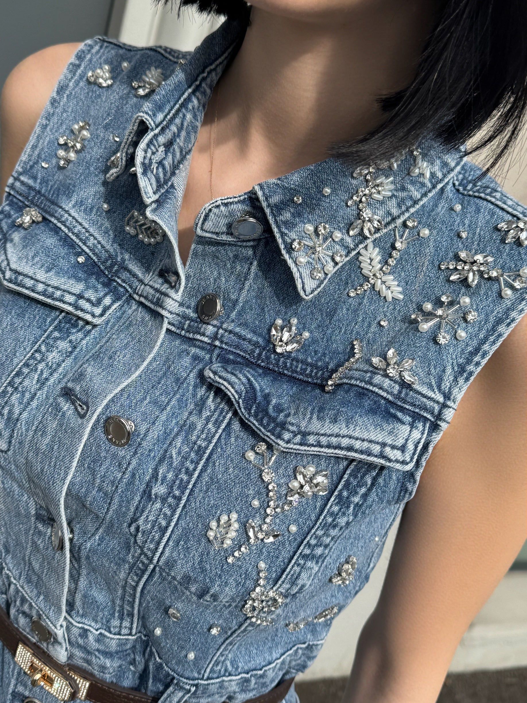 OF - Abito Valencia denim con pietre