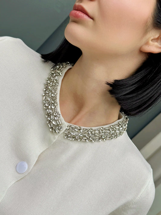 OF - Top Chanty bianco collo gioiello