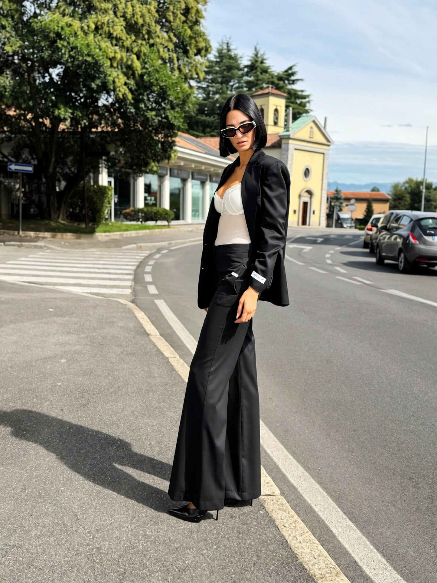 LM - Hinnominate Pantalone flare in frescolana nero