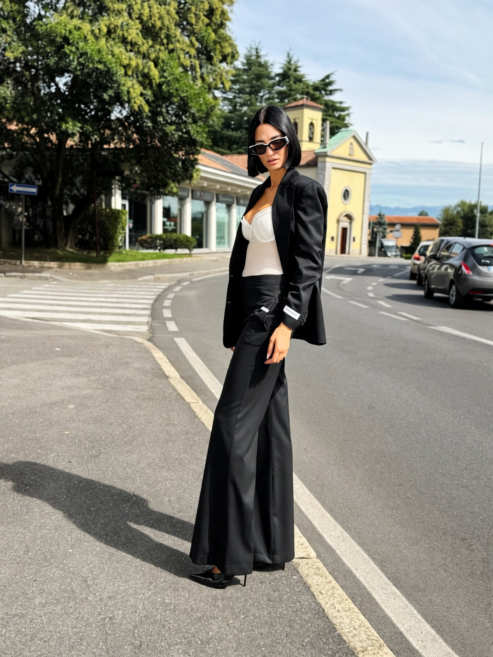LM - Hinnominate Pantalone flare in frescolana nero