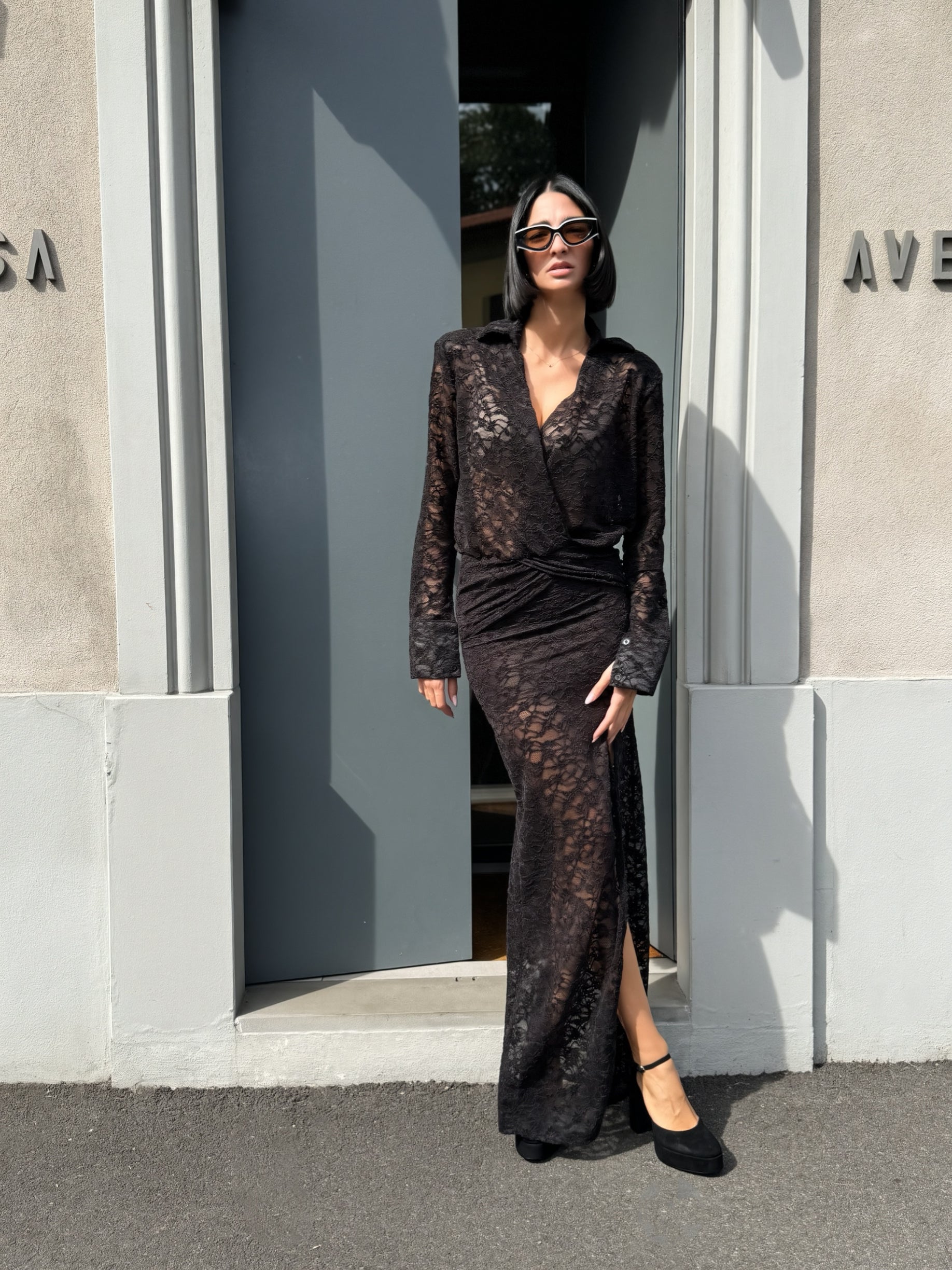 LM - Abito lungo Silvia pizzo nero