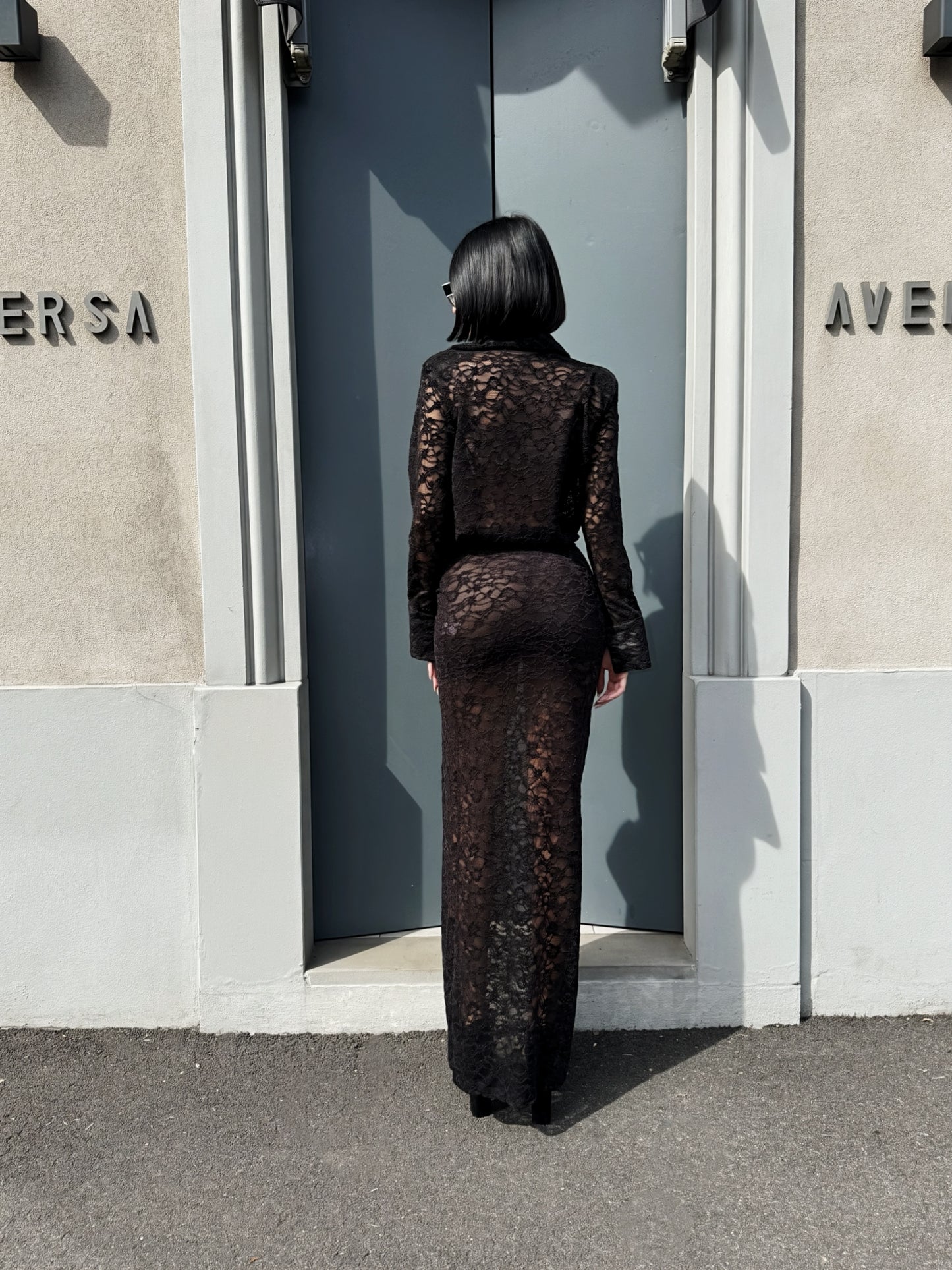 OF - Abito lungo Silvia pizzo nero