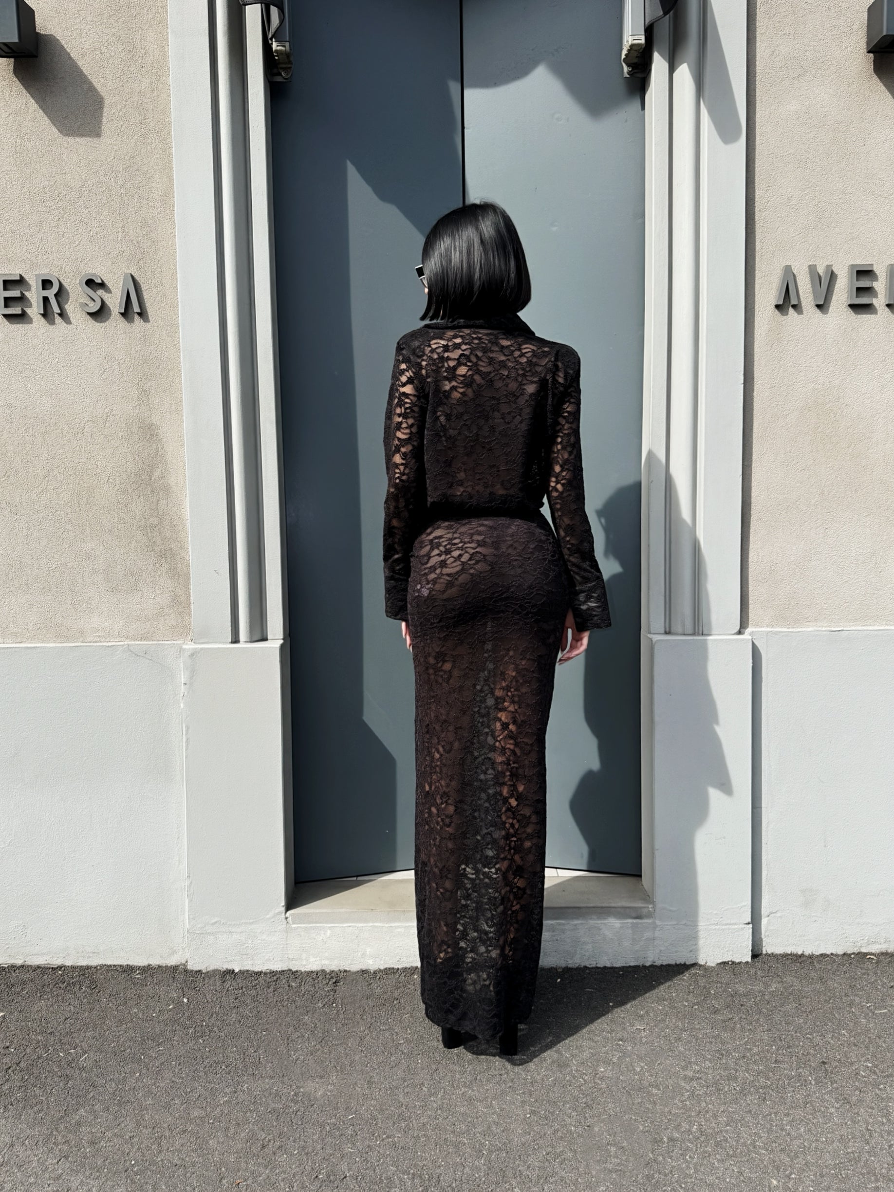OF - Abito lungo Silvia pizzo nero