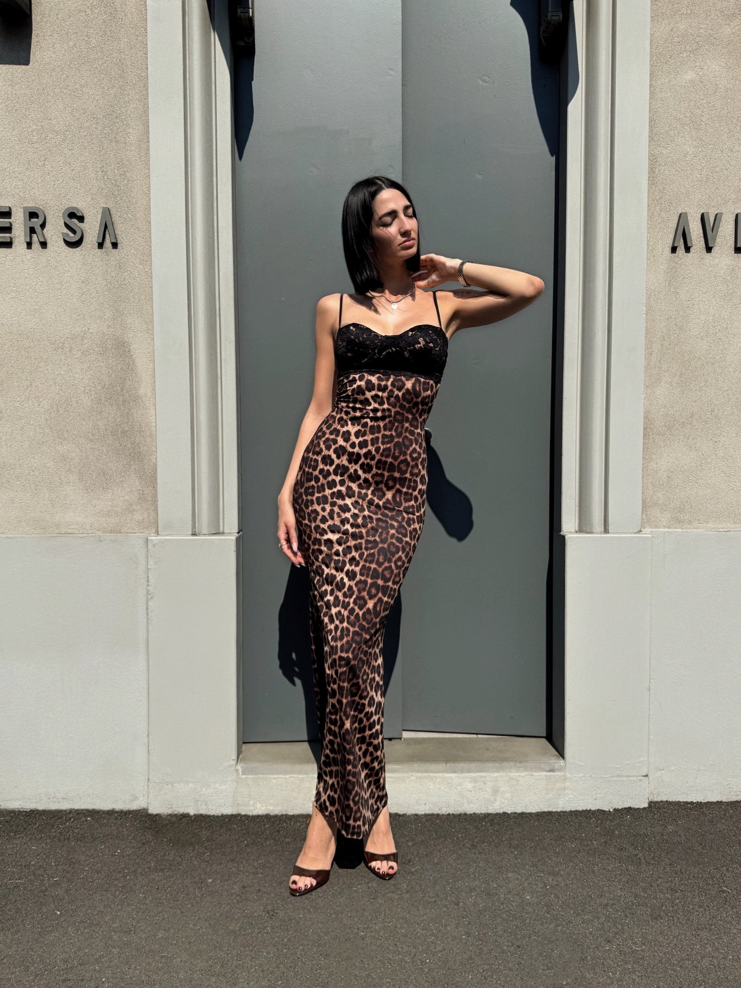 OF - Abito Martina animalier e pizzo
