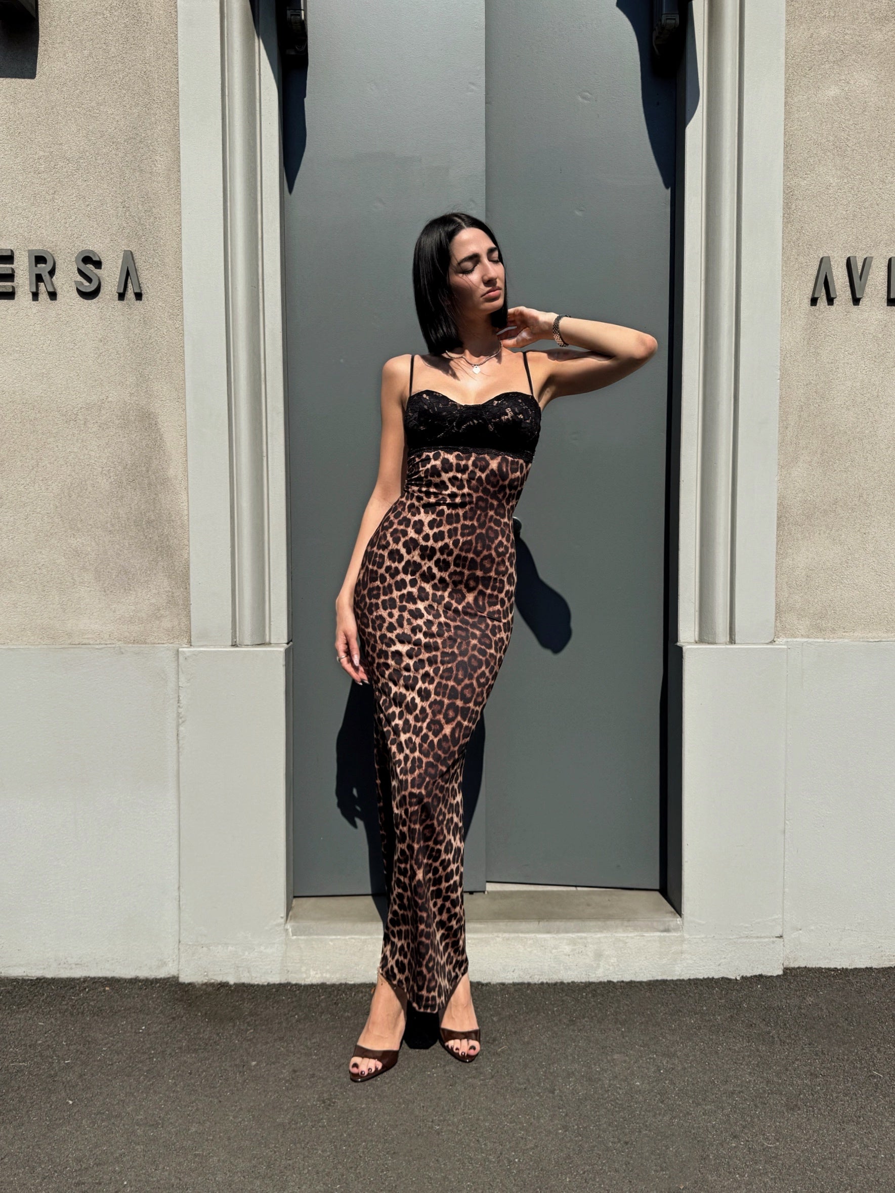 OF - Abito Martina animalier e pizzo