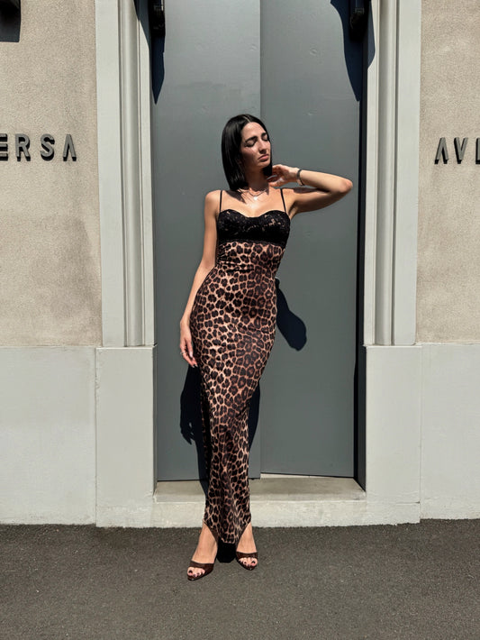 OF - Abito Martina animalier e pizzo