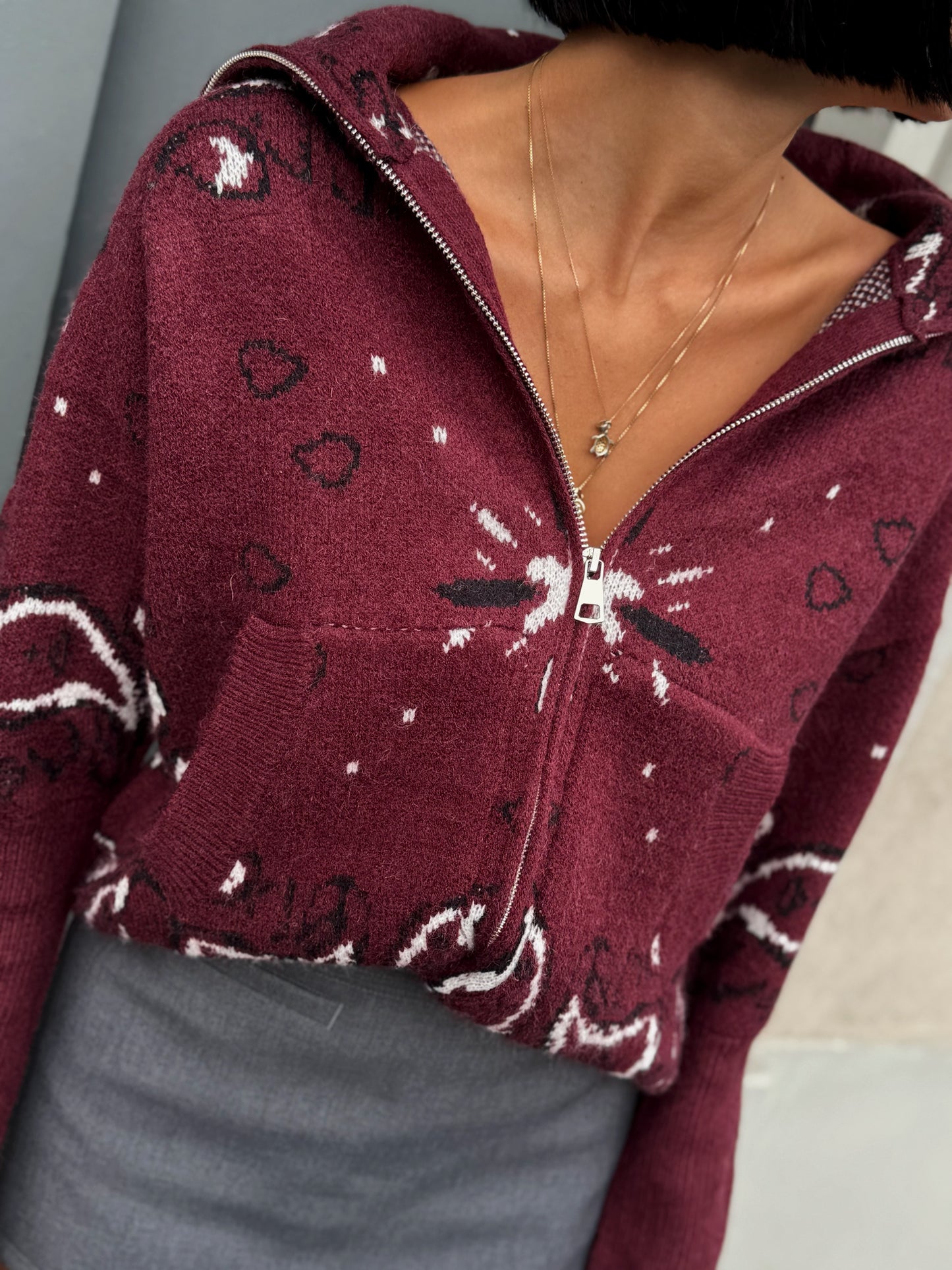 OF - Cardigan Mel bordeaux