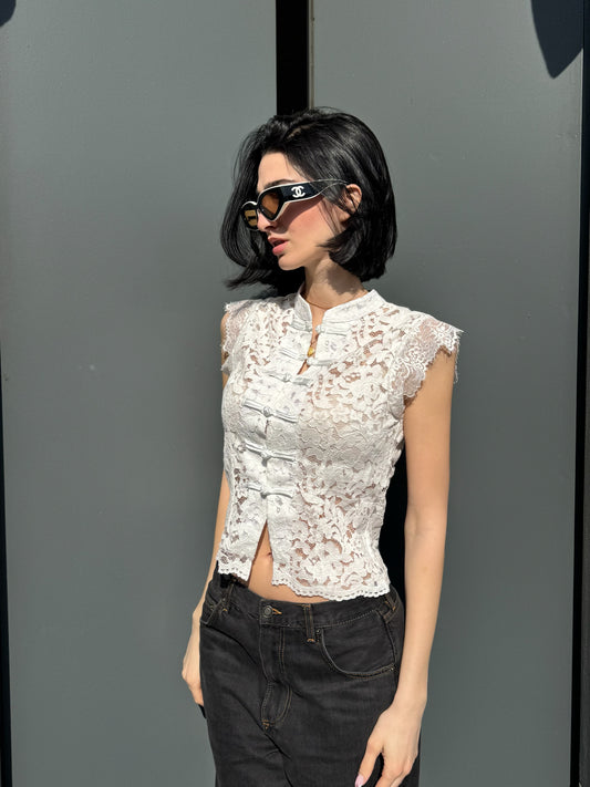 LM - Top Alamar bianco pizzo