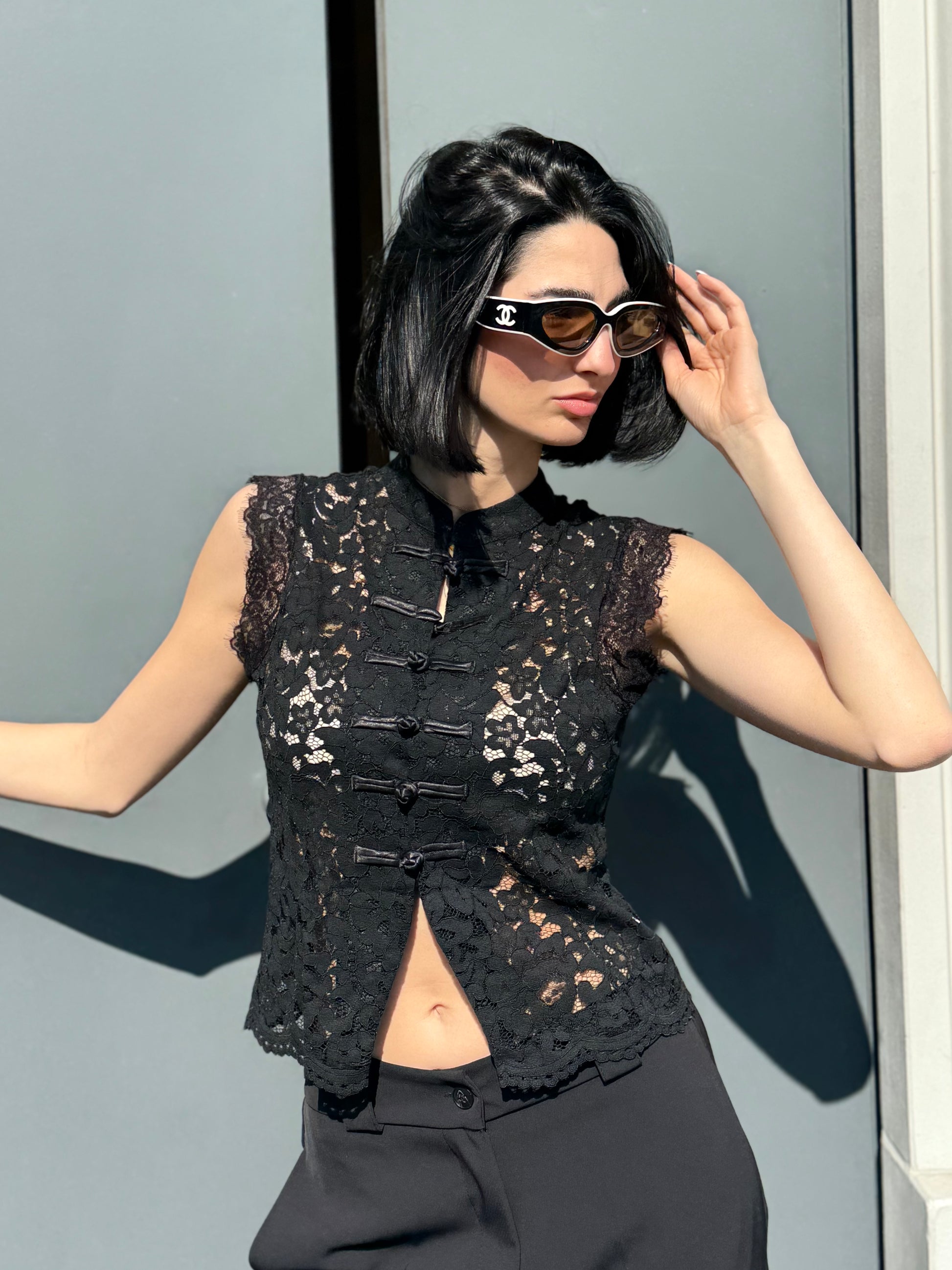LM - Top Alamar nero pizzo